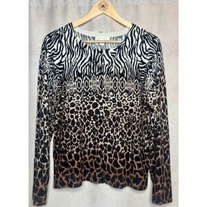 Charter Club Brown Animal Print Cardigan Button Front Soft Knit Sweater Size M